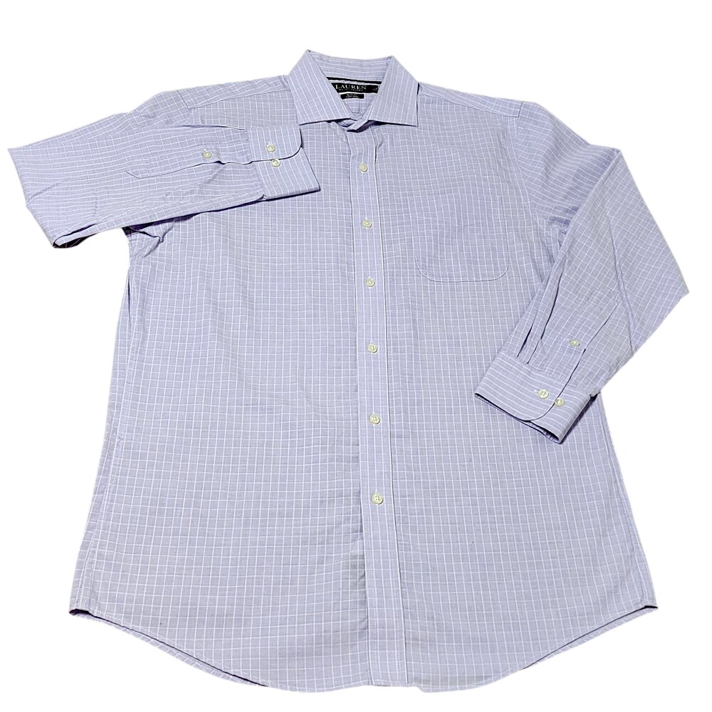 Lauren Ralph Lauren Shirt Mens 16 32/33 Purple Check Slim Non Iron Long Sleeve